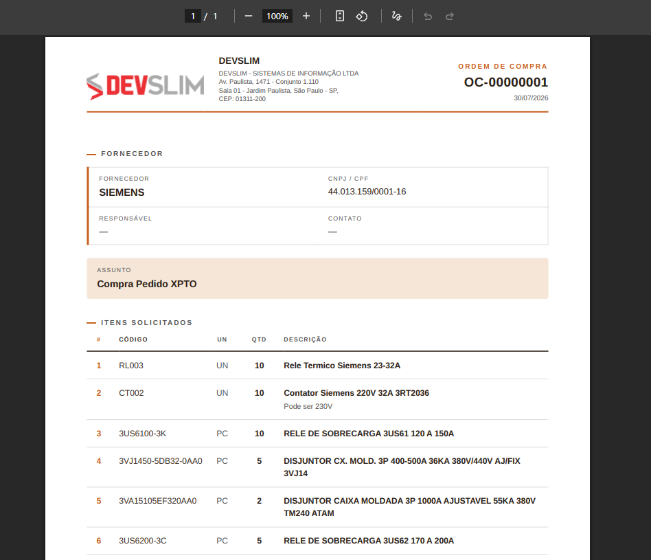PDF da ordem de compra